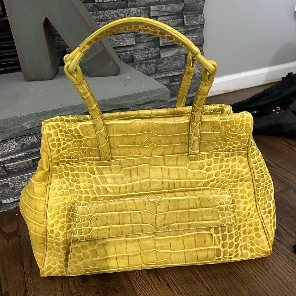 Natori Yellow Croc-Embossed Satchel